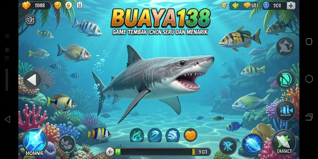 Tampilan menarik dari gameplay BUAYA138 saat menembak ikan.