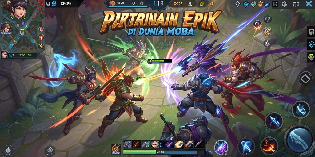Tampilan gameplay seru dalam pertempuran MOBA.