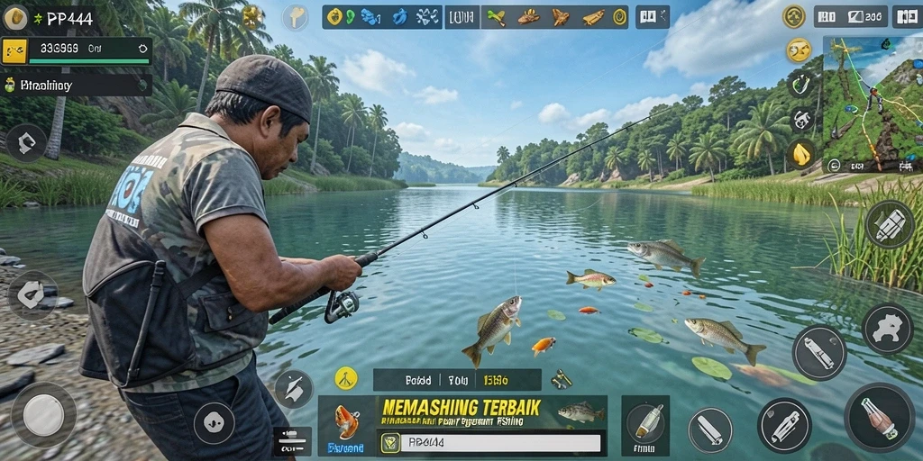 Tampilan gameplay PP444 menunjukkan keseruan memancing yang nyata.