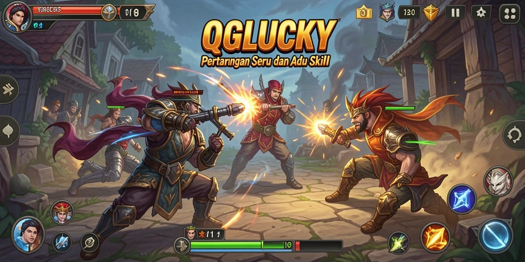 Tampilan pertarungan epik dalam QGLUCKY dengan aksi seru.