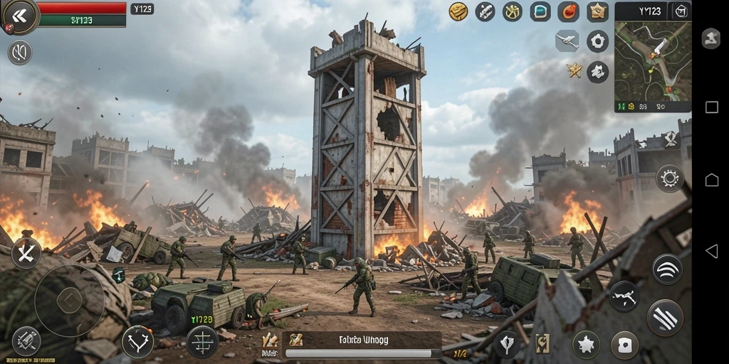 Tangkapan layar menampilkan aksi intens gameplay Tower Defense.